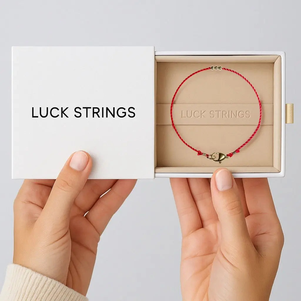 Solid Gold Red String Bracelet in Elegant Gift Box by Luck Strings

