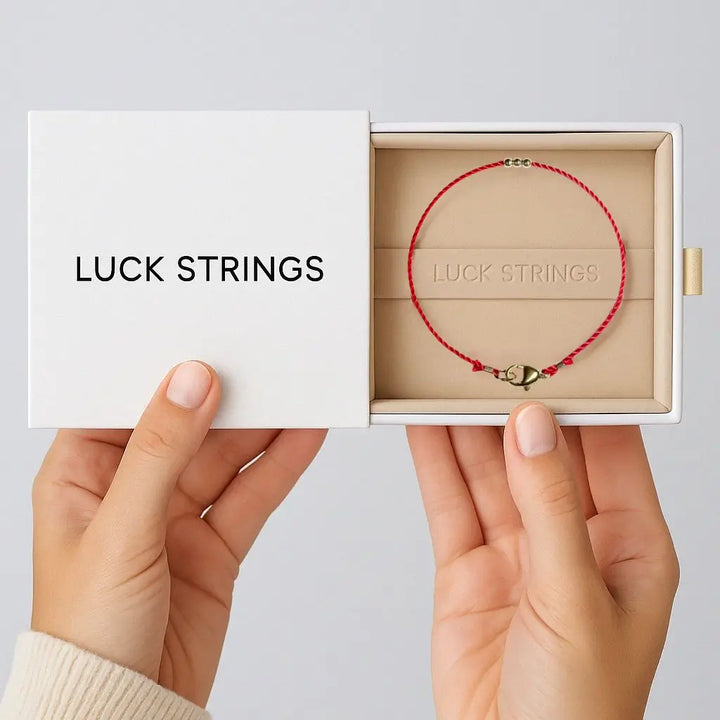 Solid Gold Red String Bracelet in Elegant Gift Box by Luck Strings

