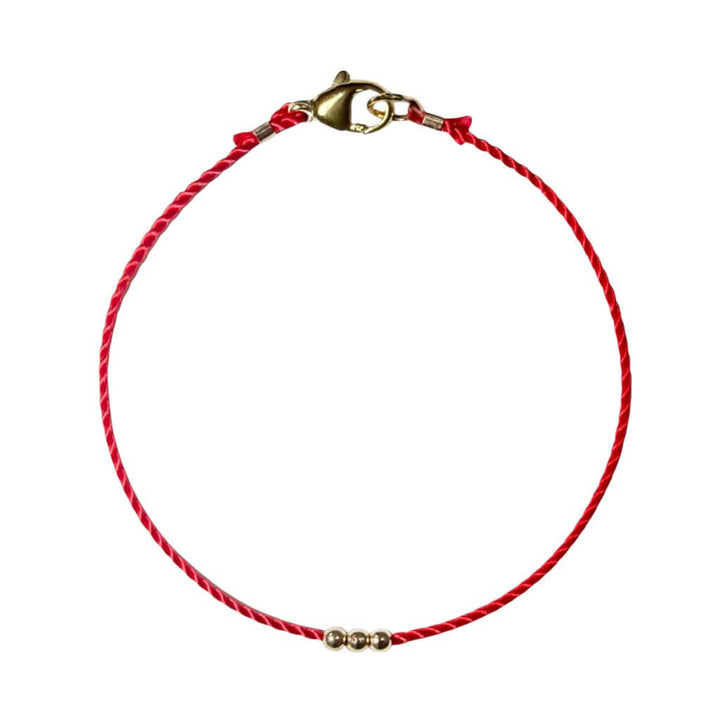 Close-up of Solid Gold Red String Bracelet with Lobster Clasp – Luck Strings