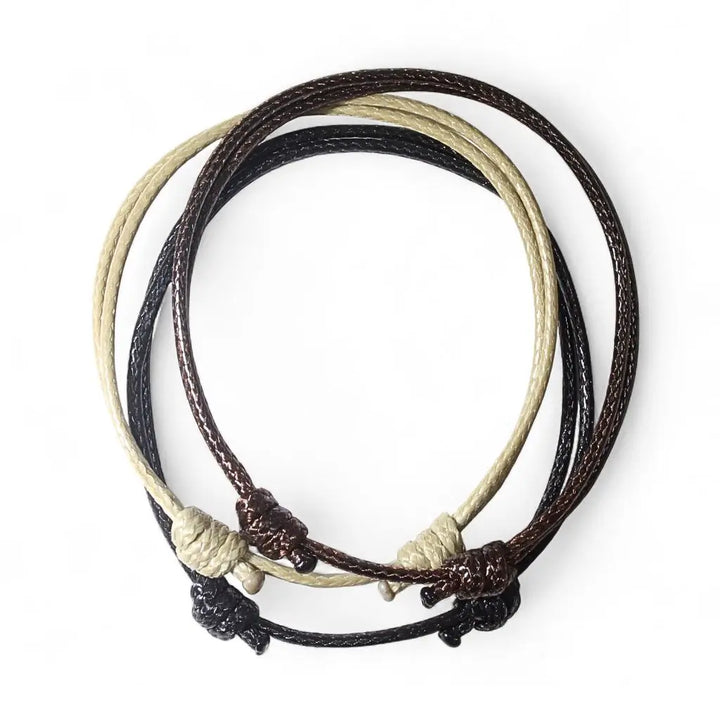 Black-Brown-Tan Wax Nylon Cord Bracelet detail - Luck Strings