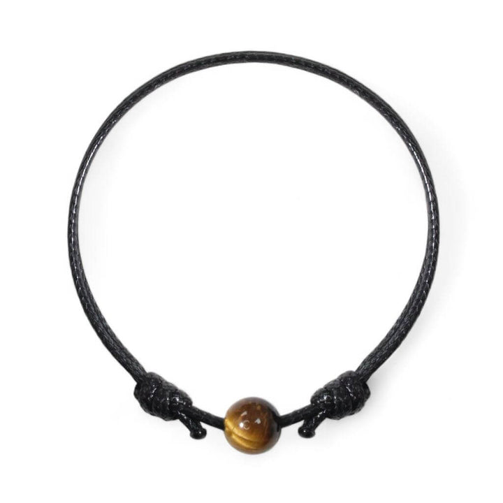 Tiger’s eye bead bracelet on black waxed nylon cord, adjustable minimalist design