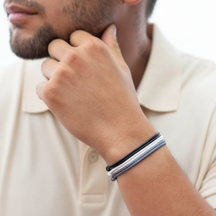 Modeled Black, White & Gray Cord Bracelet Set - Perfect for Minimalist Elegance - Luck trings