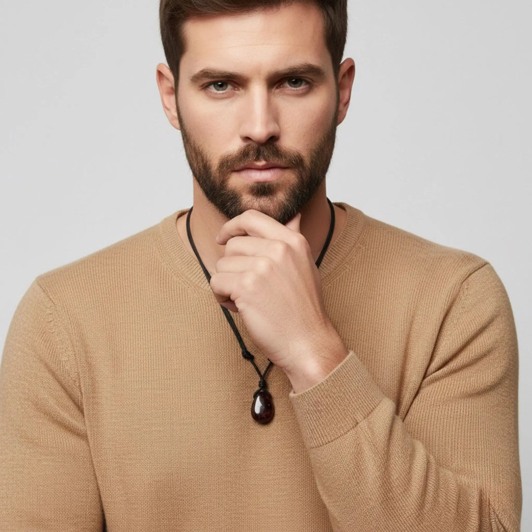 Man wearing a beige sweater with a neutral background
