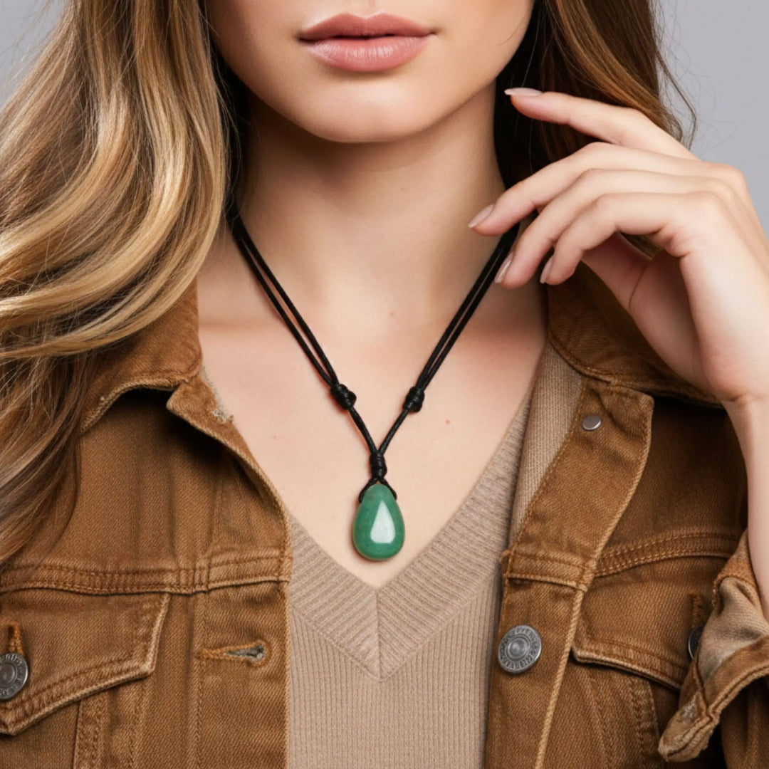 Green Aventurine Pendant Necklace - Adjustable Bohemian Style