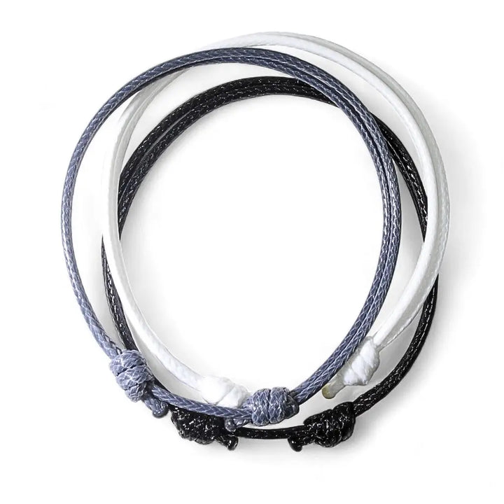 Black, White & Gray Cord Bracelet Set - Monochrome Harmony Trio - Luck Strings