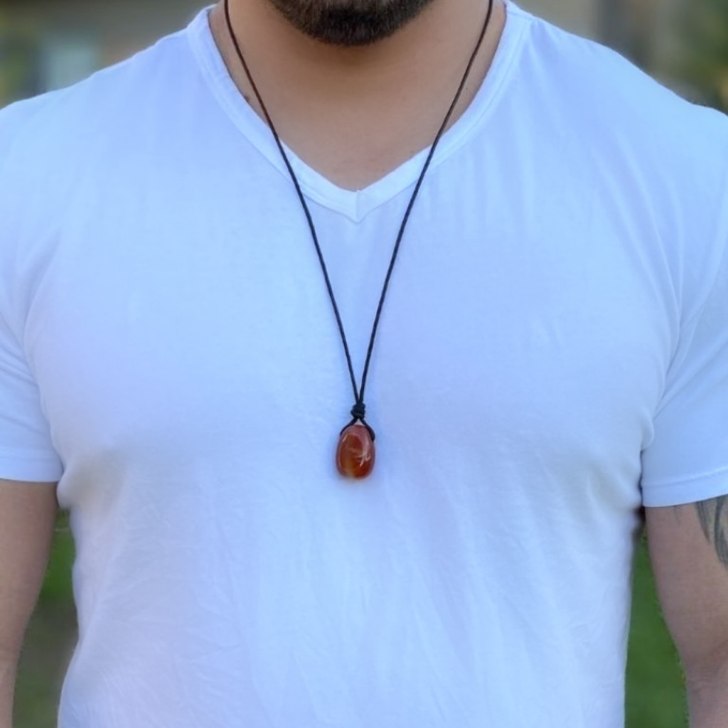 CARNELIAN GEMSTONE PENDANT ON BLACK CORD NECKLACE-Luck Strings