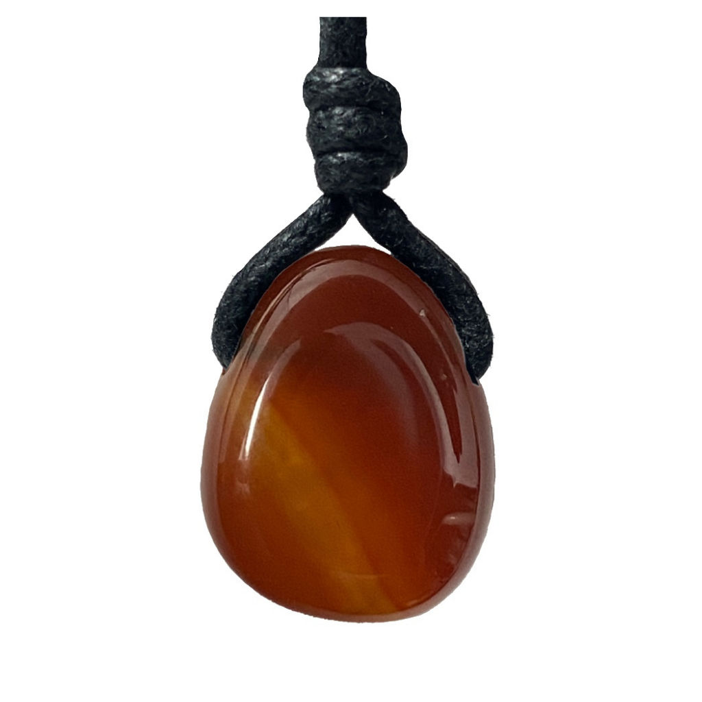 CARNELIAN GEMSTONE PENDANT ON BLACK CORD NECKLACE-Luck Strings