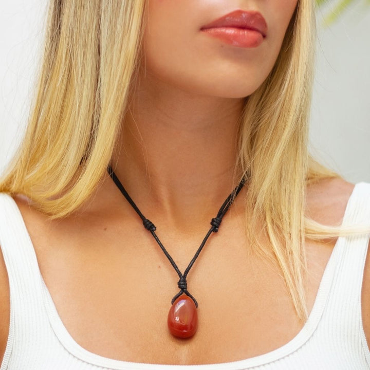 RED JASPER GEMSTONE PENDANT NECKLACE-Luck Strings