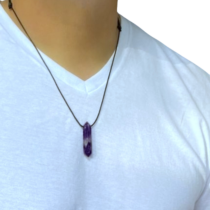 NATURAL AMETHYST POINT NECKLACE FOR MEN AND WOMEN-Luck Strings