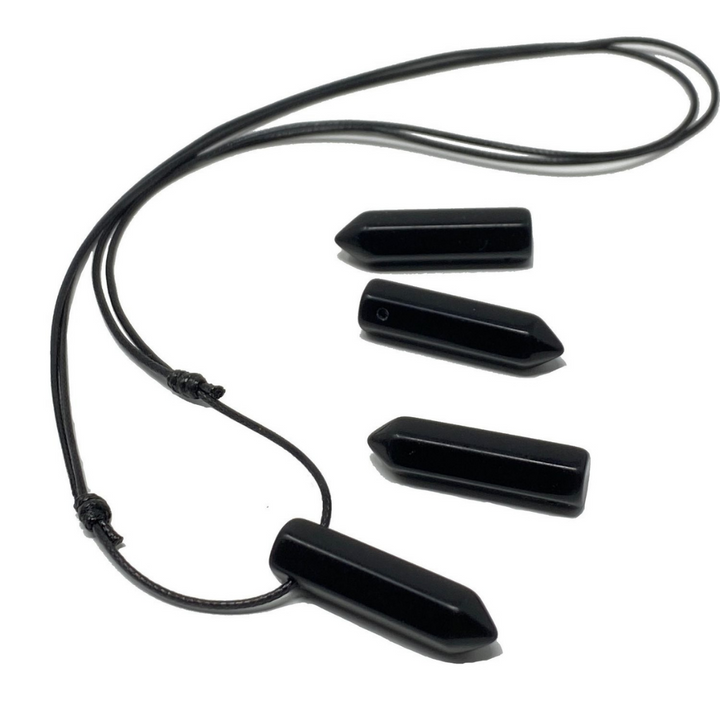 BLACK AGATE POINT NECKLACE-Luck Strings