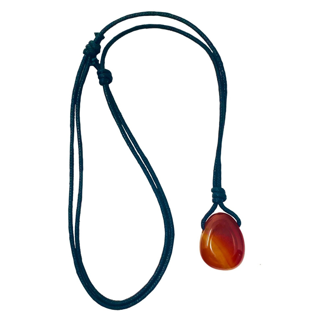CARNELIAN GEMSTONE PENDANT ON BLACK CORD NECKLACE-Luck Strings